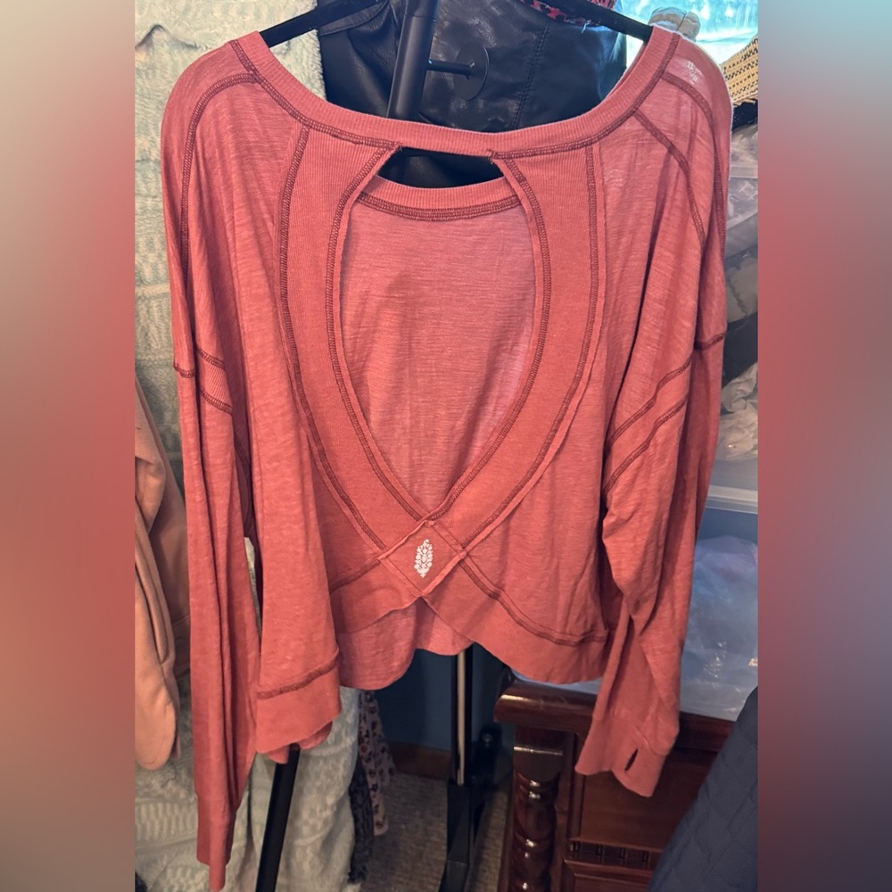 NWT Free People FP Movement My Time Layer - clove dark red mauve pink - large - Picture 7 of 8